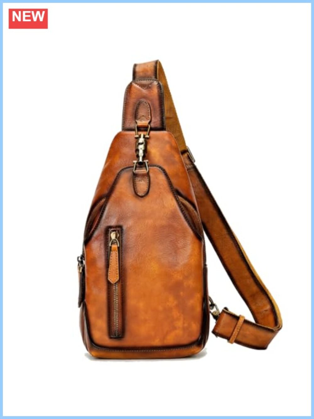 Genuine Leather Sling Bag Retro Crossbody Chest Bag Adjustable Removable Strap